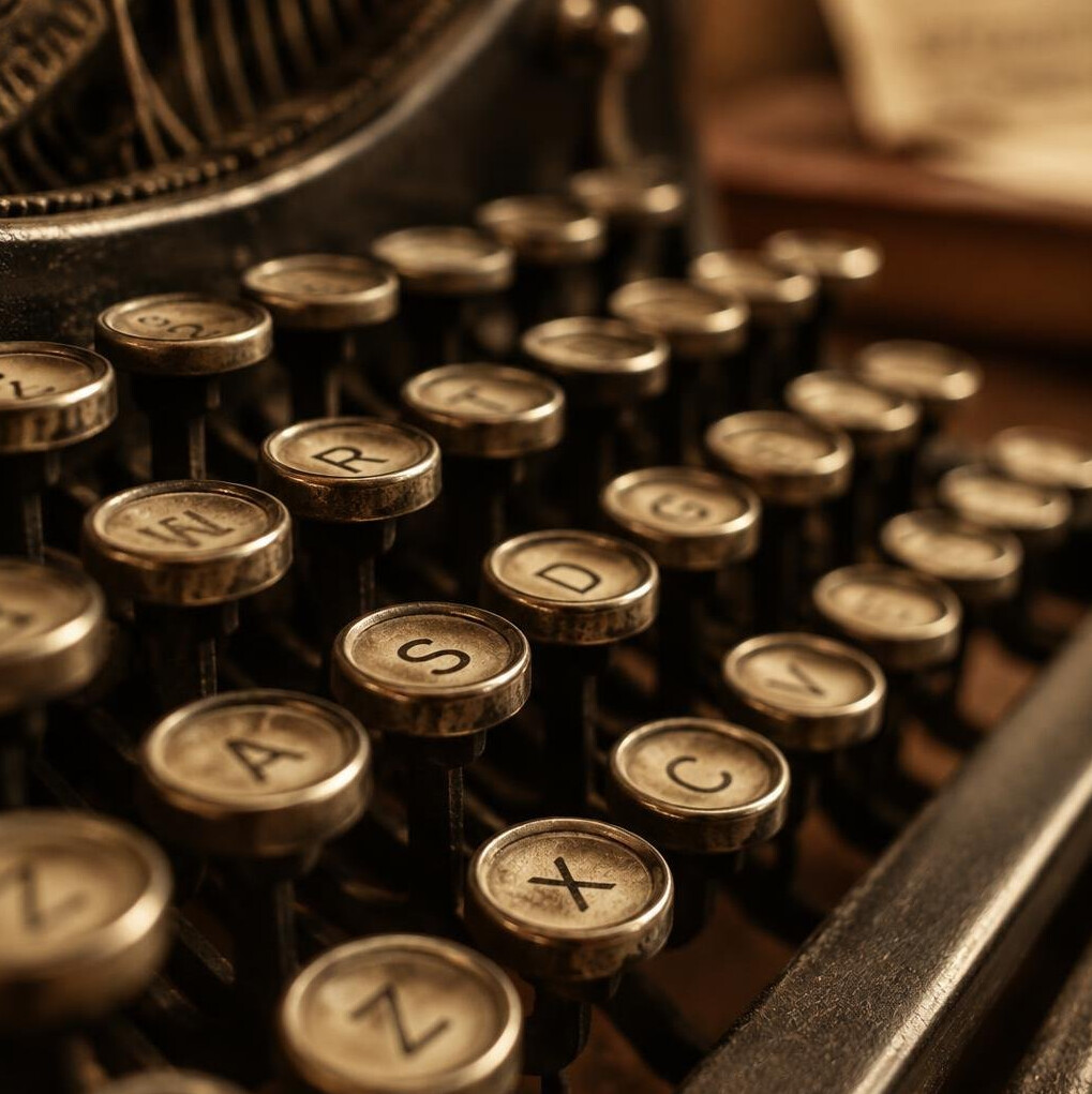 Close-up of antique typewriter keys